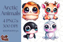 Arctic Animals Kawaii Clipart PNG, Cute Polar Creatures Art Product Image 1