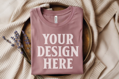 Heather Mauve Folded Bella Canvas 3001 Flat Lay T-Shirt Mock Product Image 1