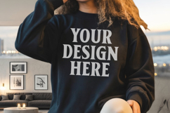 Black Gildan 18000 Crewnwck Sweatshirt Mockup, gildan 18000 Product Image 1