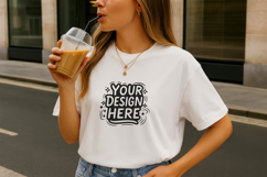 Women Iced Coffee T-Shirt Mockup PSD JPG Product Image 1