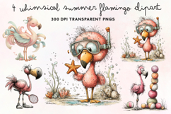 Whimsical Summer Flamingo Clipart PNG Product Image 1