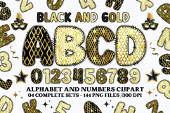 Black and Gold Alphabet png clipart, gold letters doodle Product Image 1