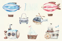 Baby transport watercolor airplane, submarine, car etc Product Image 6