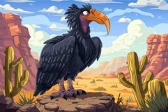 Cartoon vulture in desert landscape Product Image 1