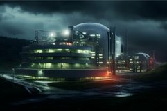 Futuristic industrial facility illuminated at night Product Image 1