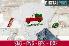 Red Truck Merry Christmas SVG PNG JPEG DXF - Cricut Cut Product Image 2