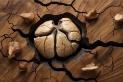 Walnut kernel emerging from shell on wooden surface Product Image 1