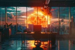 Apocalyptic office view with explosive skyline Product Image 1