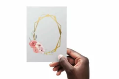 Pink floral watercolor wedding invitation golden frames png. Product Image 8