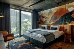 Modern mountain view hotel room interior Product Image 1