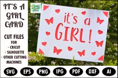 Its a Girl Baby Shower Insert Card, SVG template, Paper cut Product Image 1