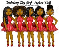 Valentine's Day Girls Clipart, Black girls, Fashion Dolls Product Image 2