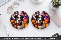 Halloween Dog Car Coaster Sublimation| Halloween Coaster PNG Product Image 1