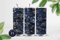 Navy Crystal Embroidery | Luxury Denim Fabric Texture Product Image 2