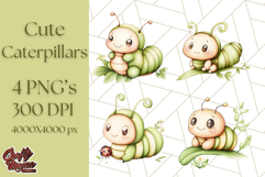 Cute Caterpillar Clipart PNG, Spring Bug Illustrations Product Image 1
