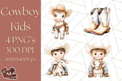 Cowboy Clipart PNG, Kid Western Country Graphic Product Image 1