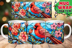 Cardinal Bird Christmas Stained Glass 11oz 15oz Mug Wrap Product Image 1