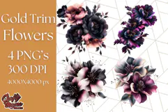 Gothic Floral PNG, Dark Aesthetic Flowers Clipart Print Product Image 1