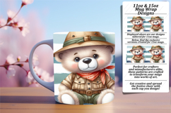 Stylish 11oz Mug Wrap Png Template , Teddy Bear Product Image 1
