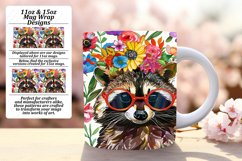 Cheerful Raccoon with Blooms Mug Wrap 11oz/15oz Product Image 1