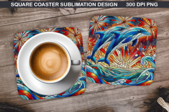 Dolphin Coaster Sublimation, 4th Of July Coaster PNG Design Product Image 1