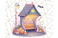Pastel Halloween Town PNG Clipart, Spooky Shops & Homes Png Product Image 4