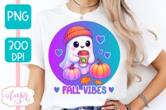 Fall vibes PNG design, Cute Ghost shirt sublimation PNG Product Image 1