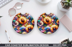 Flower Car coaster sublimation, Summer Coaster PNG Design Product Image 1