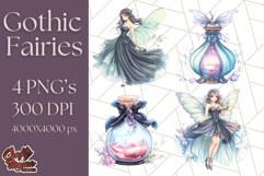 Gothic Fairy &amp; Potion Clipart, Dark Fantasy PNG Printable Product Image 1