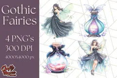 Gothic Fairy & Potion Clipart, Dark Fantasy PNG Printable Product Image 1