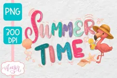 Summer time PNG for Sublimation design, Pink flamingo PNG Product Image 1