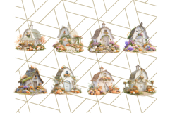 Fall Barn Clipart PNG With Pumpkins and Flowers, Autumn Png Product Image 8