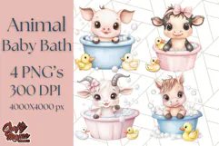 Farm Animal Babies in Bubble Bath PNG, Nursery Clipart Product Image 1