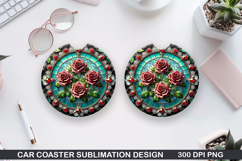 Roses Car Coaster Sublimation| Christmas Coaster PNG Design Product Image 1