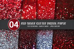 Red Silver Glitter Digital Paper Product Image 1