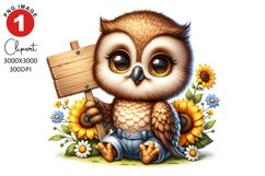 Owl Sunflower Spring Clipart Sublimation PNG Design Product Image 1