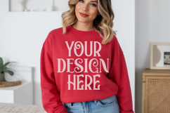 Red Gildan 18000 Mockup, Sweatshirt Crewneck Mockups Product Image 1