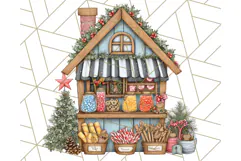 Cozy Christmas Market Stall Clipart PNG, Holiday Art Png Product Image 4