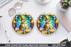 Snowman Car Coaster Sublimation|Christmas Coaster PNG Design Product Image 1