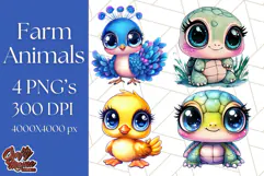 Farm Animals Kawaii Clipart PNG, Cute Barnyard Animal Product Image 1