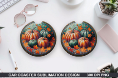 Pumpkins Car Coaster Sublimation| Halloween Coaster PNG Product Image 1