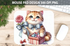 Watercolor Cat Mouse Pad Sublimation - Valentines PNG Product Image 1