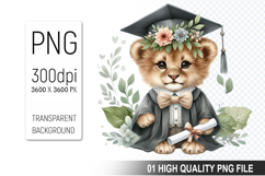 Tiger Clipart PNG, Watercolor Graduation Animals Clipart Product Image 1