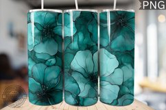 Teal Alcohol Ink Flower Tumbler Wrap -High Quality 300 Dpi Product Image 1