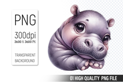 Cute Hippo Clipart PNG, Printable Animals, Wildlife Design Product Image 1