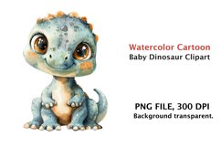 Watercolor Cartoon Baby Dinosaur Clipart png, Watercolor Product Image 1