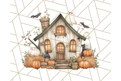 Watercolor Halloween Cottage Clipart, Ghosts &amp; Pumpkins Png Product Image 4