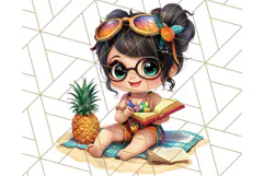 Chibi Summer Girls Clipart PNG, Bright Kawaii Summer Art Product Image 4