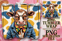 Vibrant Hearts 20oz tumbler wrap, Cute Cow Product Image 1