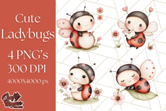 Cute Ladybug Clipart PNG, Pastel Whimsical Bug Illustrations Product Image 1